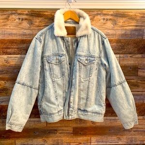 AMERICAN EAGLE DENIM FUR LINED BOMBER JACKET
